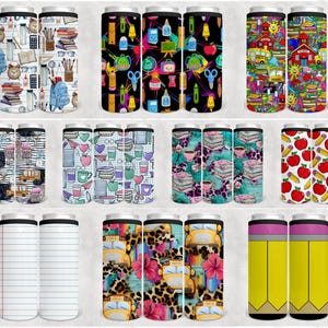Suporte para latas rígidas de sublimação para professores PNG, capa de lata de metal para volta às aulas, suporte retangular para alunos com sublimação Sassy Stubby, suporte para latas rígidas PNG