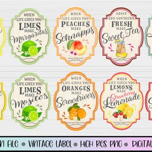 Lemonade Label, Tequila Label, Margarita png, Mojito png, When life gives you Lemons, Retro Label, Lemonade Label png bundle, Alcohol Label,