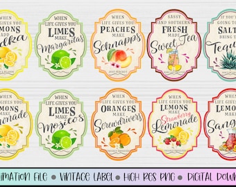 Lemonade Label, Tequila Label, Margarita png, Mojito png, When life gives you Lemons, Retro Label, Lemonade Label png bundle, Alcohol Label,