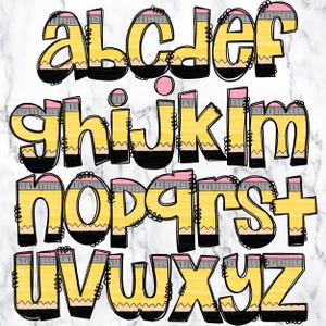 Blyertspenna Doodle Letters Alphabet PNG Bundle, Alfabet Clipart, Handritad Doodle för Lärare, Populära Sublimation Alpha Set Designs PNG bild 3