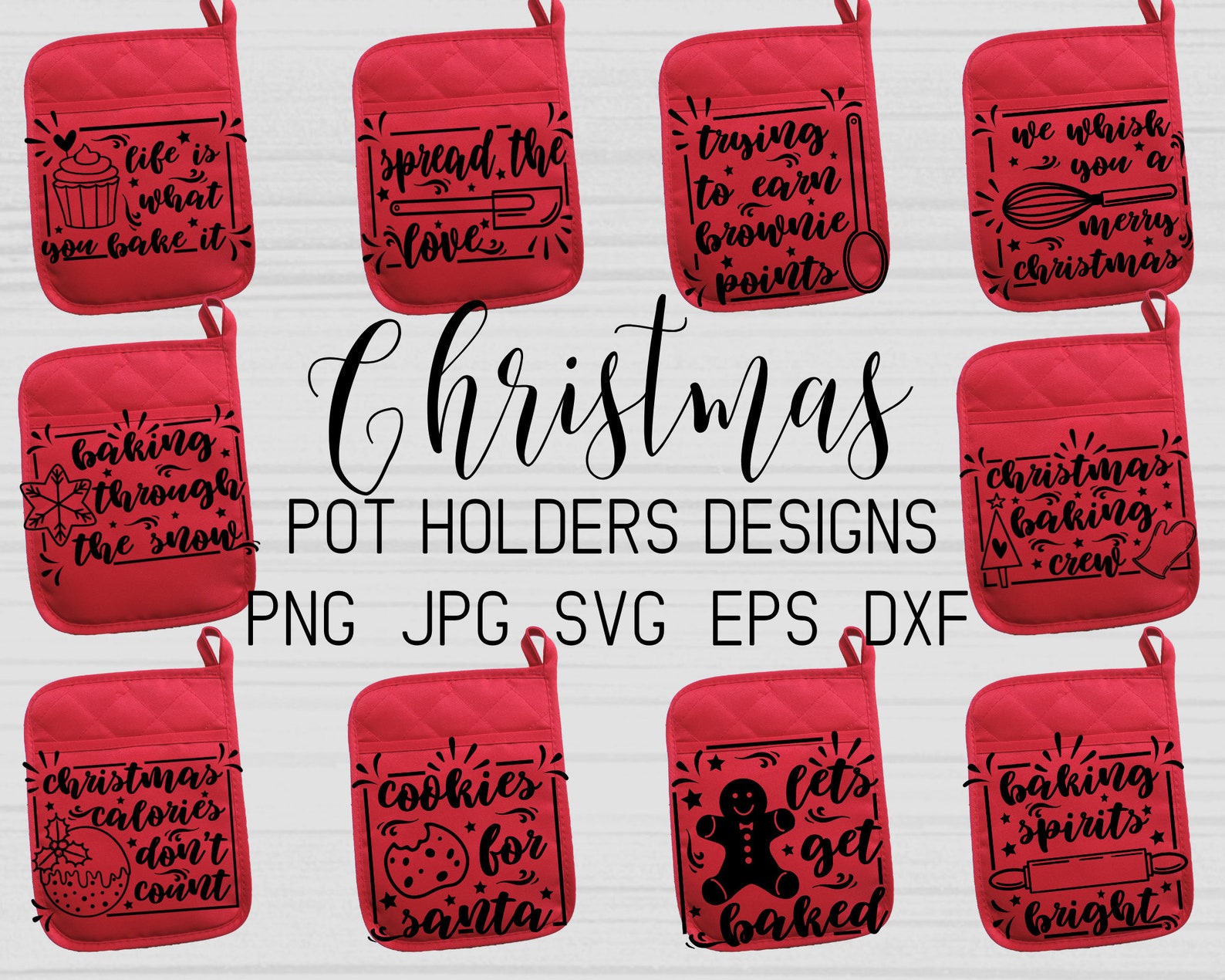 Christmas Pot Holder SVG Bundle Oven Mitt SVG Potholder Svg Etsy