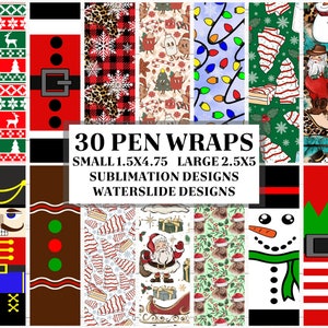 Paquete de envoltura de epoxi para bolígrafos navideños, envoltura de epoxi para bolígrafos, diseños de vinilo imprimibles, envoltura de bolígrafo Ink Joy, funda de bolígrafo con tobogán de agua, envoltura de bolígrafo para sublimación