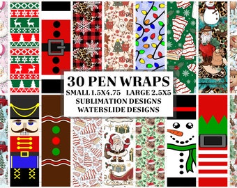 Christmas Pen wrap Epoxy bundle, Epoxy Pen wrap,  Printable Vinyl Designs, Ink Joy Pen Wrap, Pen Skin Waterslide, Sublimation Pen Wrap