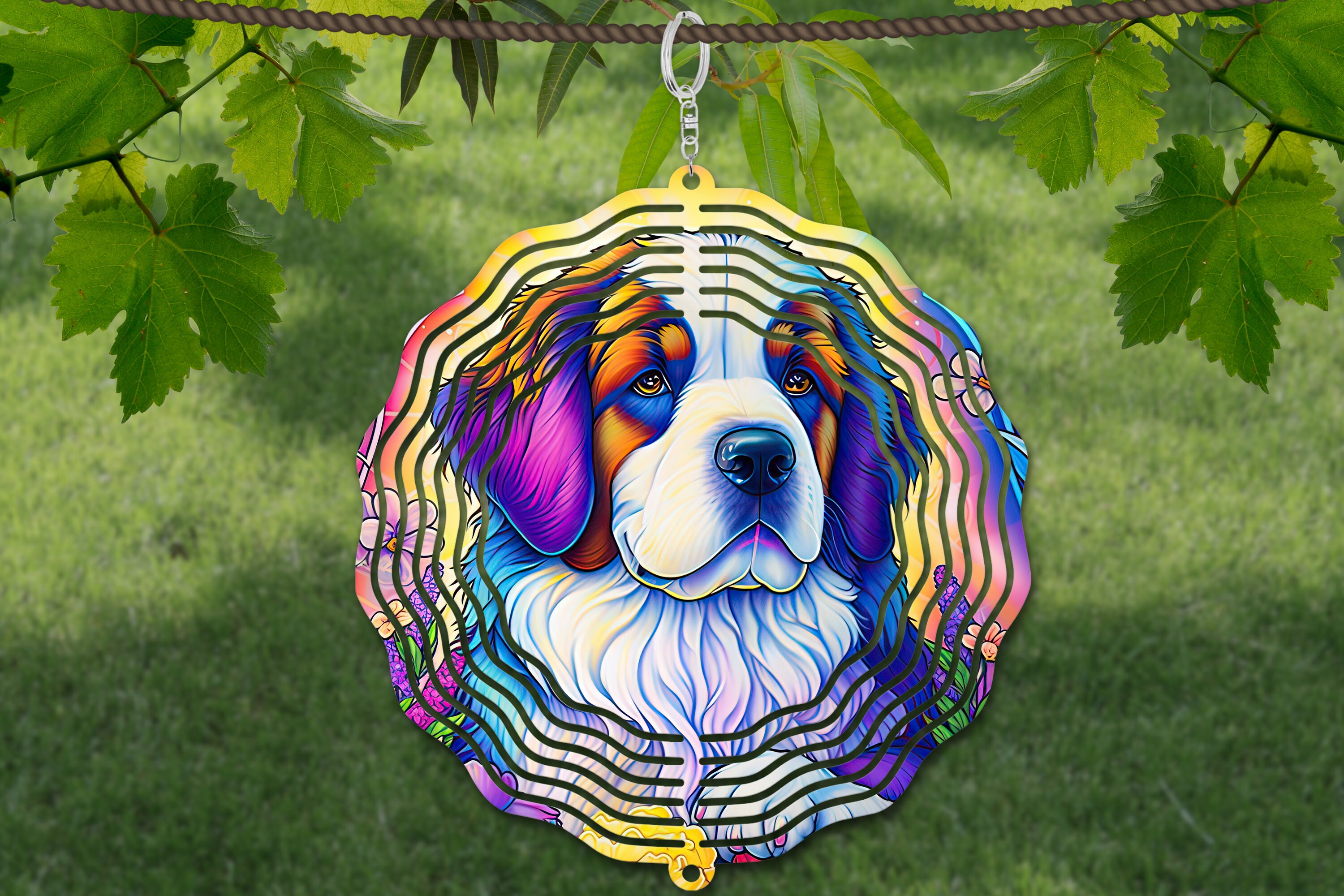 セントバーナード風車昇華、犬風車 SVG、10 インチ丸型ドアハンガー