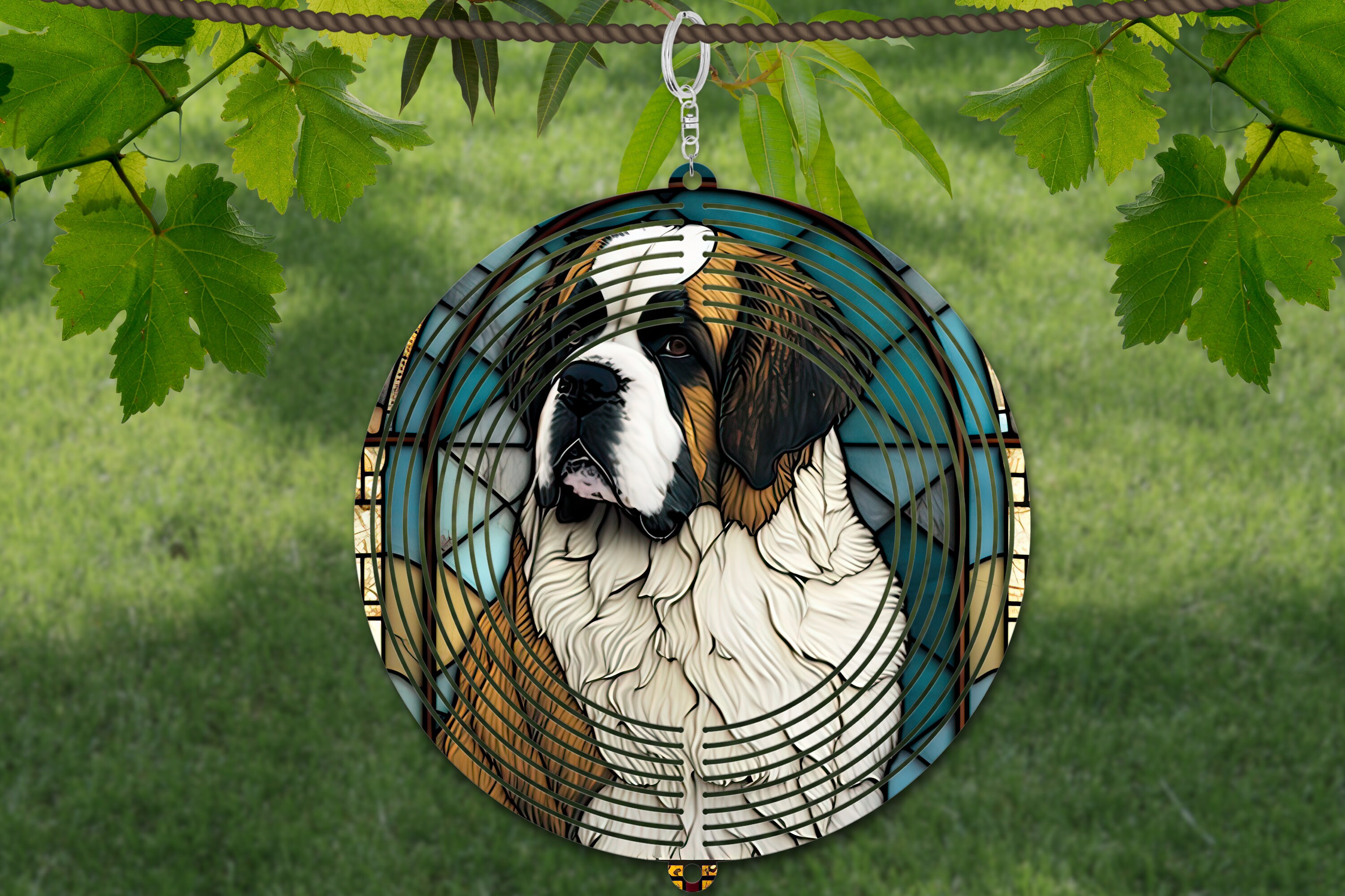 セントバーナード風車昇華、犬風車 SVG、10 インチ丸型ドアハンガー