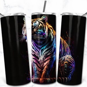 Neon Tiger 20oz Skinny Tumbler Sublimation Design Template, Alcohol Ink Digital Download Straight Tumbler, Nature Animal Tumbler
