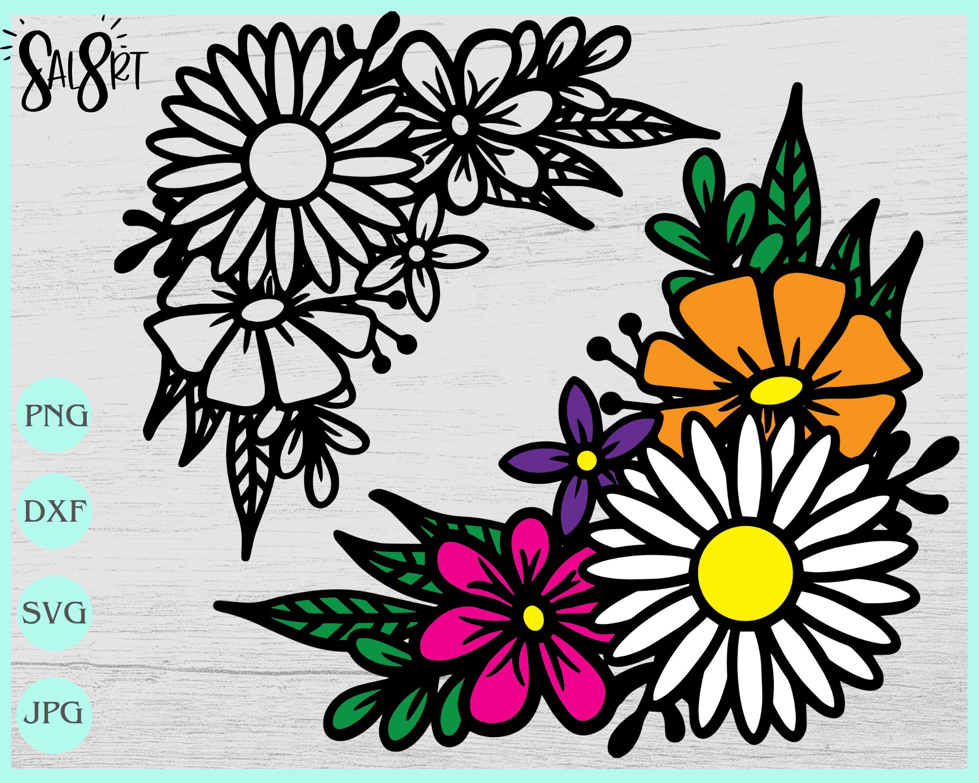 Download Flower Svg Daisy Svg Corner Flower Svg Floral Clipart Etsy