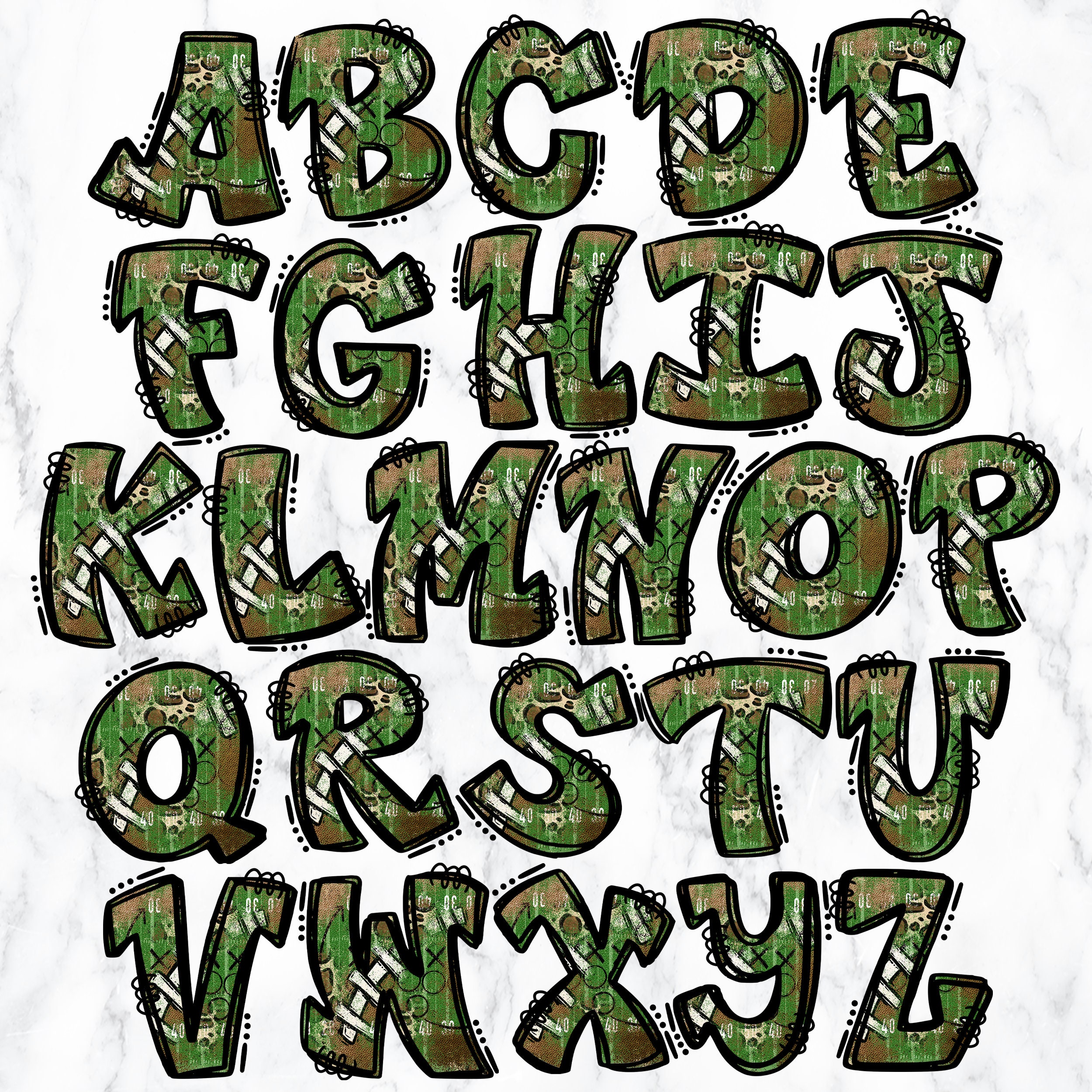 Football Doodle Letters PNG Bundle, Alphabet Clipart, Leopard Print ...