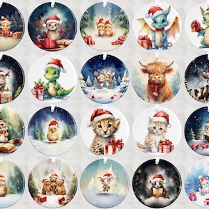 Kerst Ronde Ornament Bundel PNG Sublimatie Sjabloon, Coaster png, Photo Memorial Kerst Ornament Png Ontwerpen, Ronde Hangende png