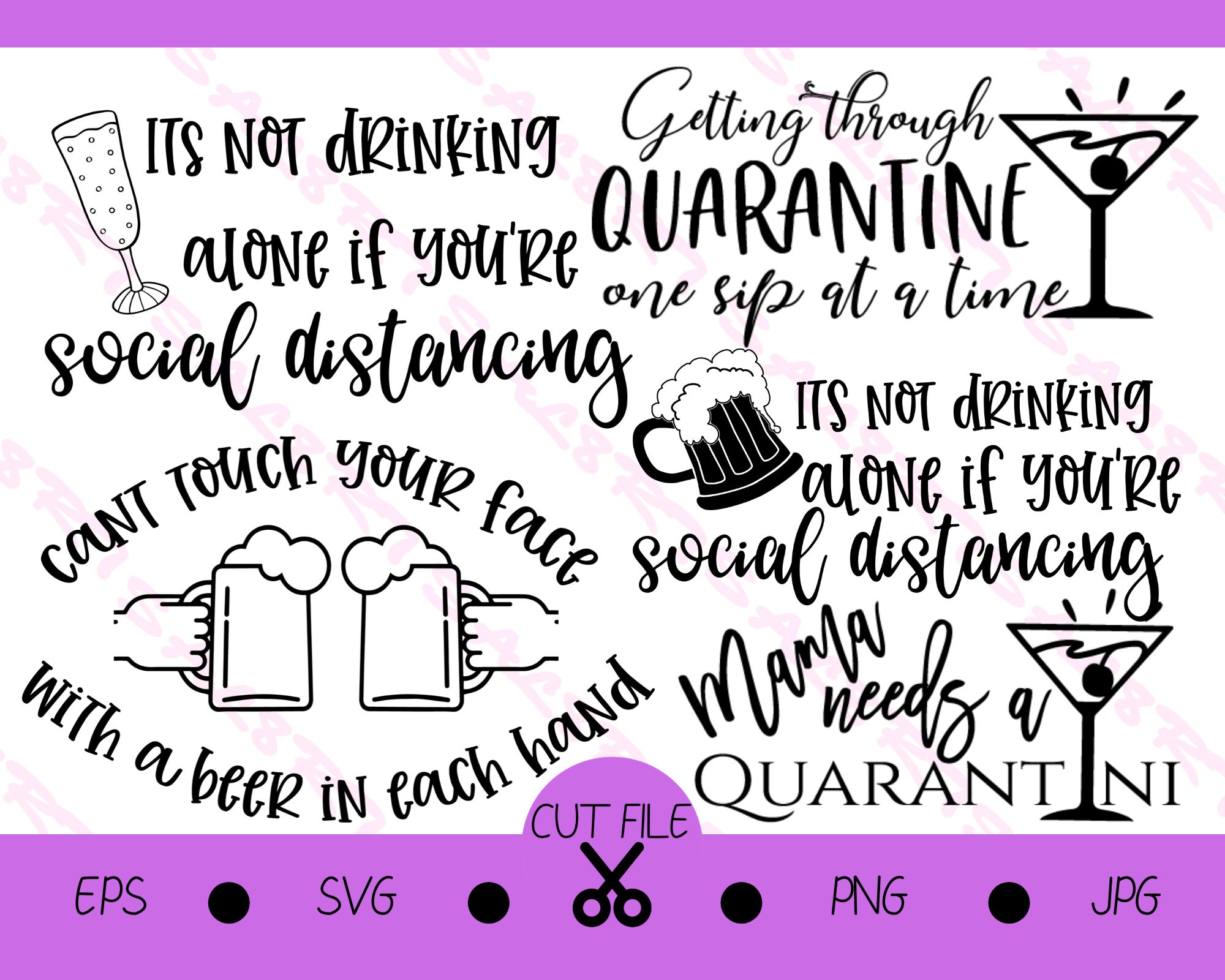 Download Quarantine SVG Bundle Quarantine Drinking PNG Social | Etsy