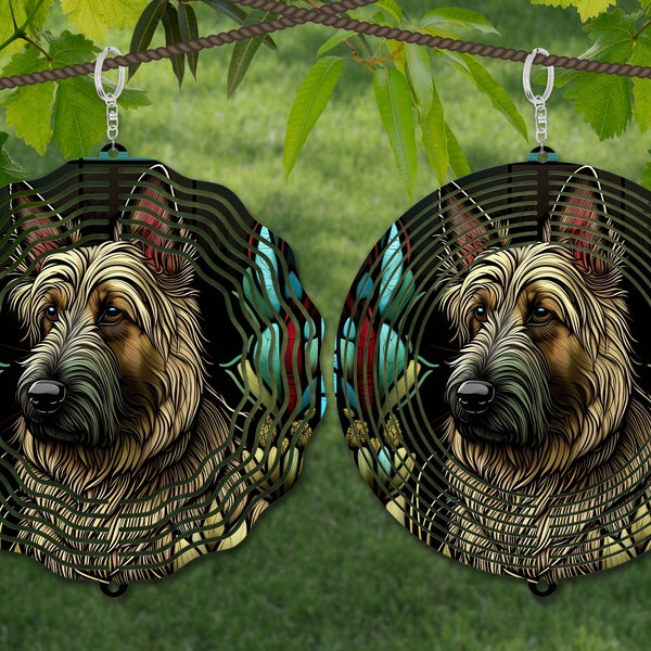 Berger Picard Stained Glass Wind Spinner Sublimation, Dog Wind Spinner SVG, Round Door Hanger, Coaster Design, Suncatcher PNG, wreath sign