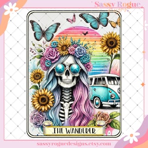 The Wanderer Funny Tarot Card PNG, Sarcastic Sweary Skeleton Skull, Snarky Witchy Tarot, Trendy Png, Adult Humor Sarcasm PNG