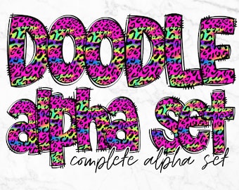 Leopard Print Alphabet Letters PNG Bundle, Alphabet Clipart, Rainbow Hand Drawn Doodle, Sublimation Alpha Set Designs PNG