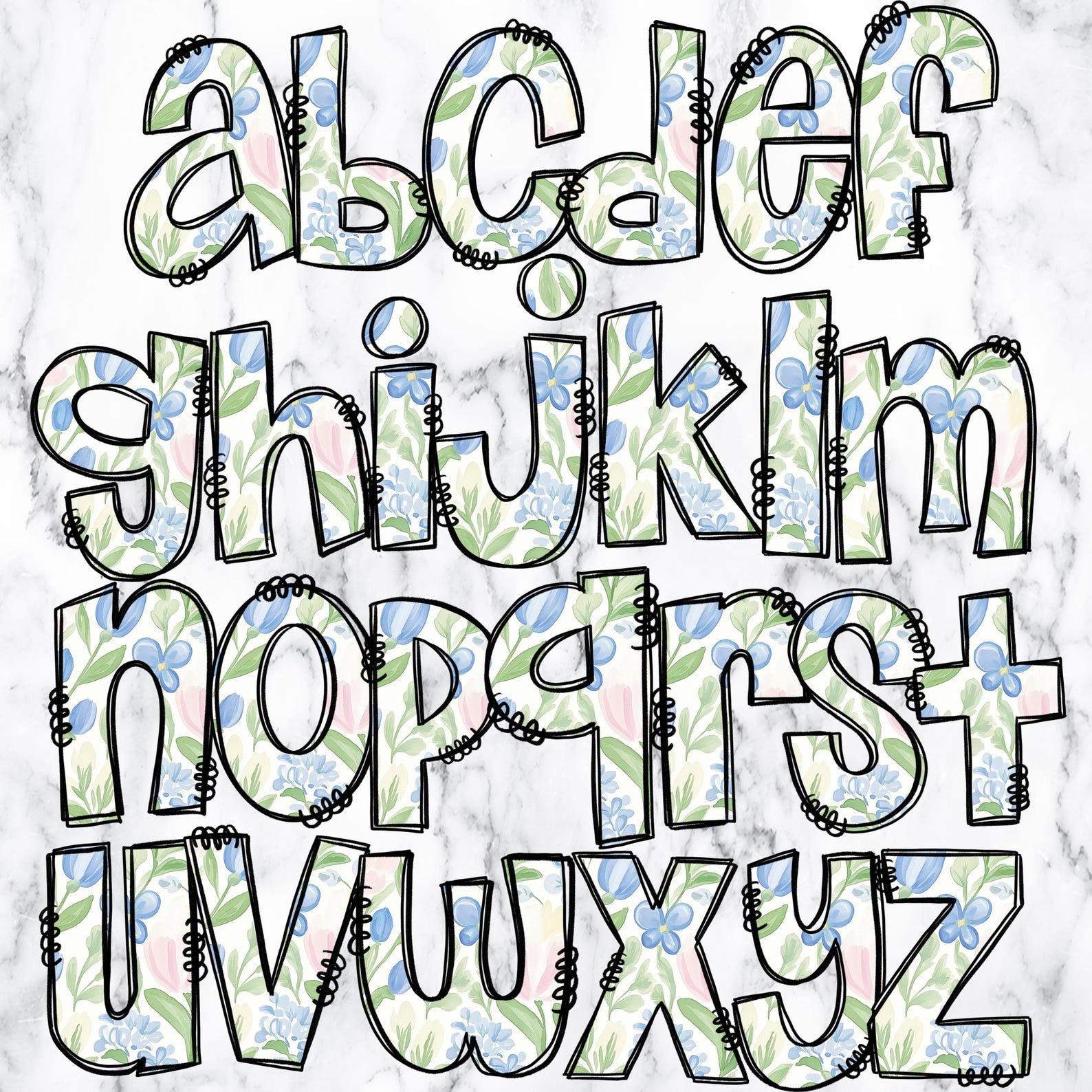 Grandmillenial Floral Letters Alphabet Alphabet Clipart Printable ...