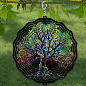 Modèle de conception de sublimation d'éolienne à vent arbre de vie, hélice à vent néon SVG, sublimation ronde de 10 pouces, hélices suspendues rondes png thumbnail