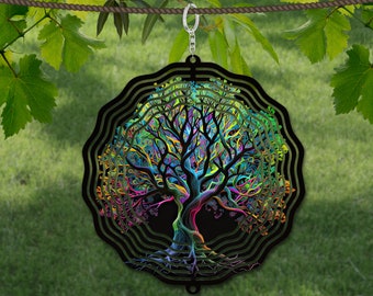Modelo de design de sublimação de girador de vento da árvore da vida, girador de vento de néon SVG, sublimação redonda de 10 polegadas, giradores redondos pendurados png
