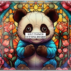 Panda Gebrandschilderd Glas Snijplank Sublimatie Sjabloon, Snijplank, Keuken Decor, Faux Gebrandschilderd Glas PNG, Aangepaste Charcuterie Board