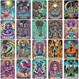 100+ zabawnych kart tarota PNG Bundle, sarkastyczna przeklinająca czaszka szkieletu, sarkastyczna wiedźma Tarot, modny projekt sublimacji, dorosły humor sarkazm PNG