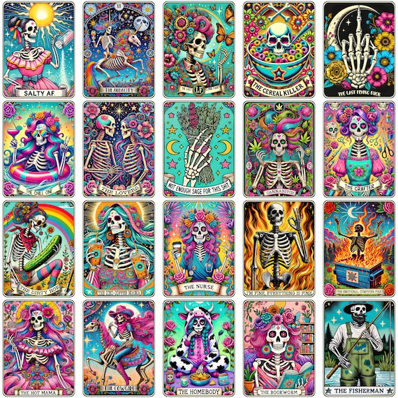 100+ Funny Tarot Card PNG Bundle, Sarcastic Sweary Skeleton Skull, Snarky Witchy Tarot, Trendy Sublimation Design, Adult Humor Sarcasm PNG