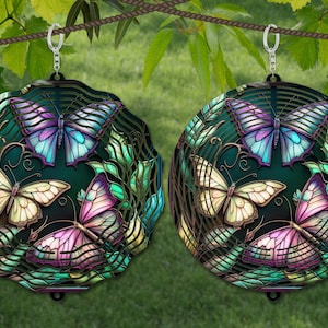Butterfly Wind Spinner Stained Glass Sublimation Design Template, Wind Spinner SVG, 10 inch Round Sublimation, Round Hanging Spinners png,