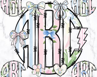 Grandmillenial Floral Letters Alphabet Alphabet Clipart Printable Alphabet Hand Drawn Doodle Bubble Letters Digital Alphabet Junk Journal