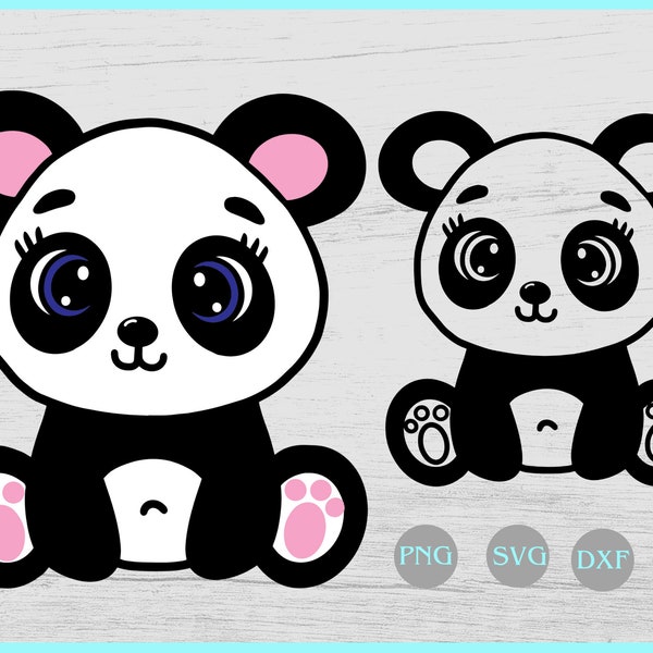 Panda SVG, Panda Clipart, fichiers svg et contour svg, Panda line art, Panda Sublimation designs, tumbler decal sv fichiers, Silhouette cameo