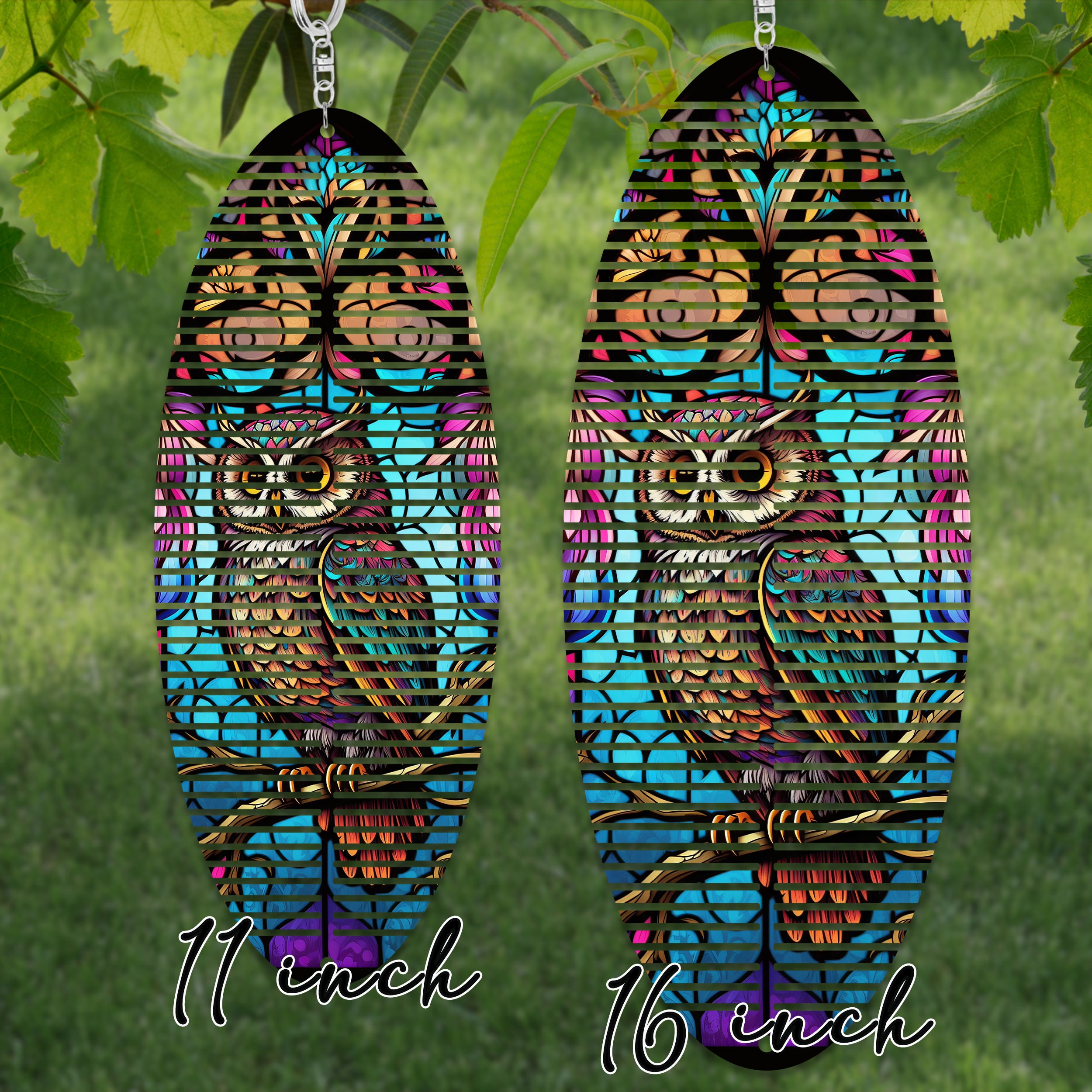 Owl Oval Wind Spinner Sublimation Design, 11 inch Oval Wind Spinner, 16 inch Long Sublimation Hangin