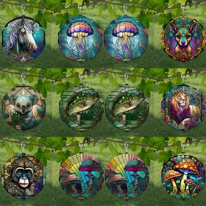 May include: A set of 12 pairs of colorful, round, glass earrings featuring various animal and nature-inspired designs. Each earring is a unique piece of art with intricate details and vibrant colors.