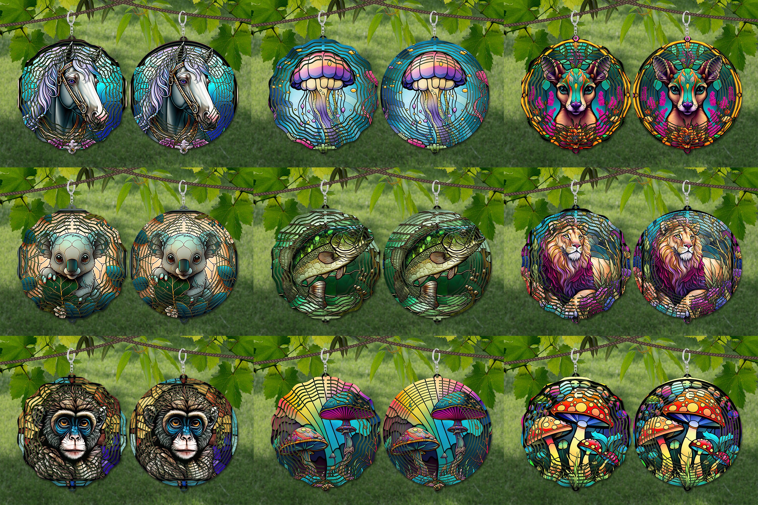 Wind Spinner Stained Glass Bundle Sublimation Design Template, Wind ...
