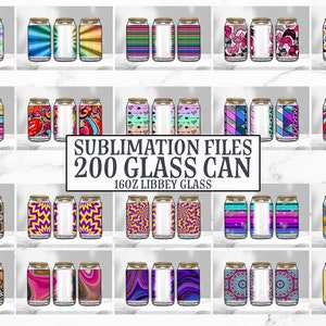 16oz Glass Can Tumbler Sublimation Design Bundle, Glass Can Wrap Png ...