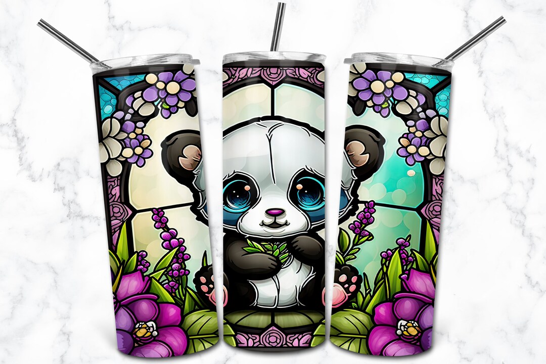 Panda Stained Glass 20oz Skinny Tumbler Sublimation Design - Etsy
