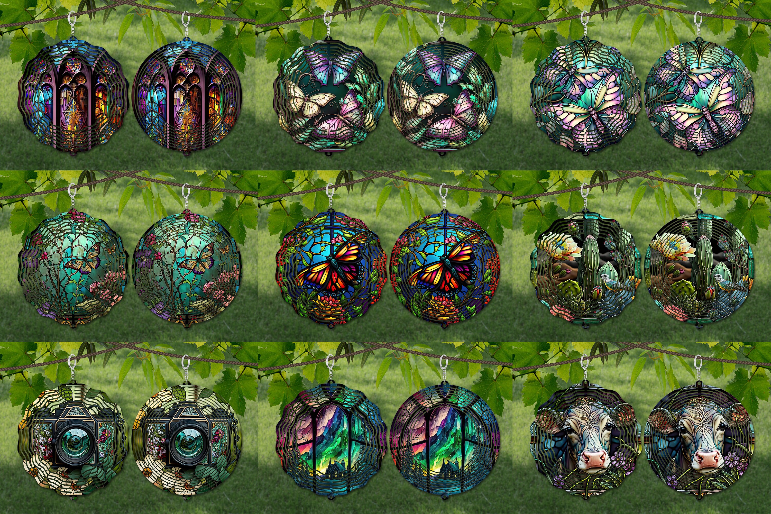 Wind Spinner Stained Glass Bundle Sublimation Design Template, Wind ...