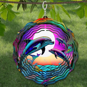 Delphin Wind Spinner Glasmalerei Sublimation Design Vorlage, Wind Spinner SVG, 10 Zoll rund Sublimation, runde hängende Spinner png,