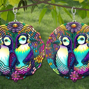 Pingouin Wind Spinner Aquarelle Sublimation Design Template, Wind Spinner SVG, 10 pouces Round Sublimation, Round Hanging Spinners png,