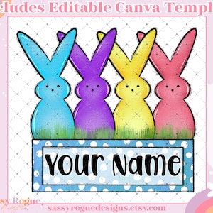 Ostern Namenshalter bearbeitbar Canva Vorlage, niedlicher Name PNG, Ostern, Kindernamen Sublimation, benutzerdefinierter Name Ostern Design, Machen Sie Ihre eigenen