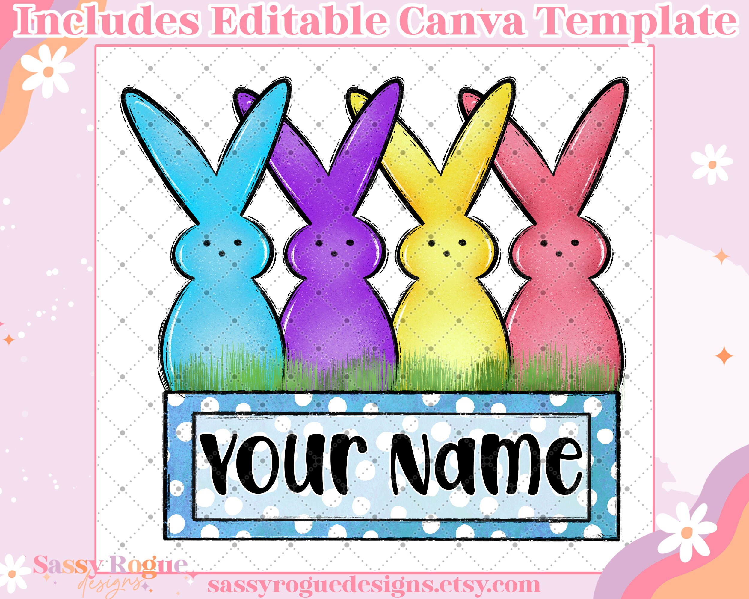 Easter Name Holder Editable Canva Template, Cute Name PNG, Easter , Kids Names Sublimation, Custom Name Easter design, Make your own