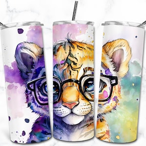Tiger 20 Unzen Skinny Tumbler Sublimation Design Vorlagen, niedlicher digitaler Download, Cartoon Tumbler Wrap PNG, Kinder Kinder Tumbler,