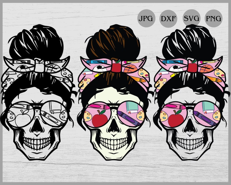 Download Teacher life Skull svg Messy bun skull svg Mom life SVG | Etsy