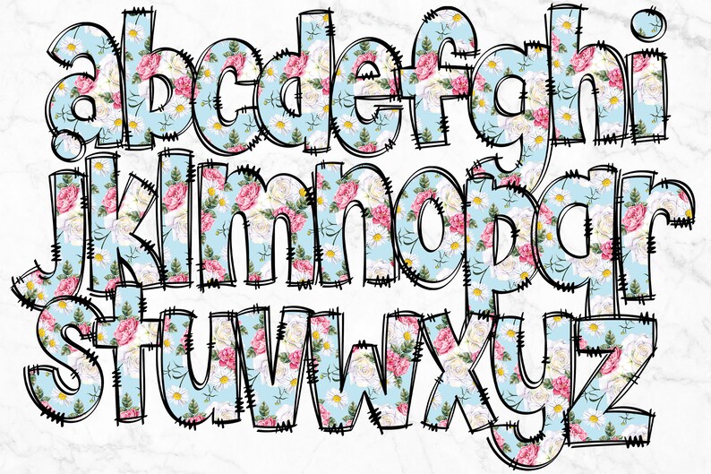 Floral Alphabet Letters PNG Bundle, Alphabet Clipart, Floral Hand Drawn ...
