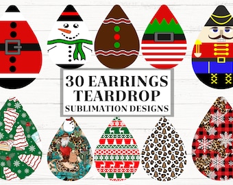 Christmas Earring Teardrop sublimation bundle, Earring sublimate, TearDrop clipart, Earring png, Digital Earring, Earring Designs
