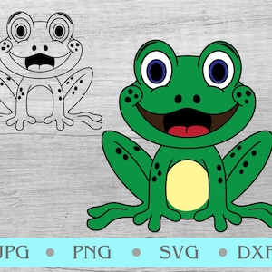 Grenouille svg, Green Frog svg, Layered Frog svg, Versions superposées et contour, Frog Sublimation Designs, fichiers svg pour Cricut, Silhouette