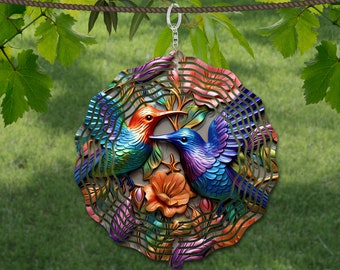 Hummingbird 3D Metal Wind Spinner Sublimation Design Template, 3D Wind Spinner SVG, 10 inch Round Sublimation, Round Hanging Spinners png