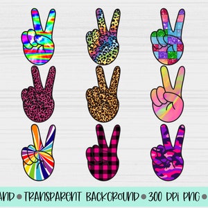 Lot de sublimation de main de la paix, sublimation d'amour de la paix, clipart paix, signes de la paix png, signe de la main de la paix, clipart numérique, éléments de scrapbooking