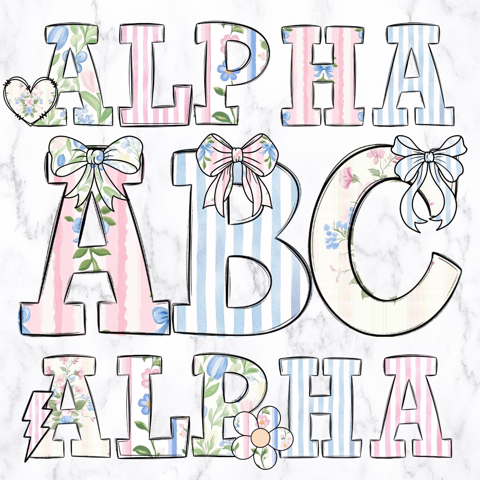 Grandmillenial Floral Letters Alphabet Alphabet Clipart Printable ...