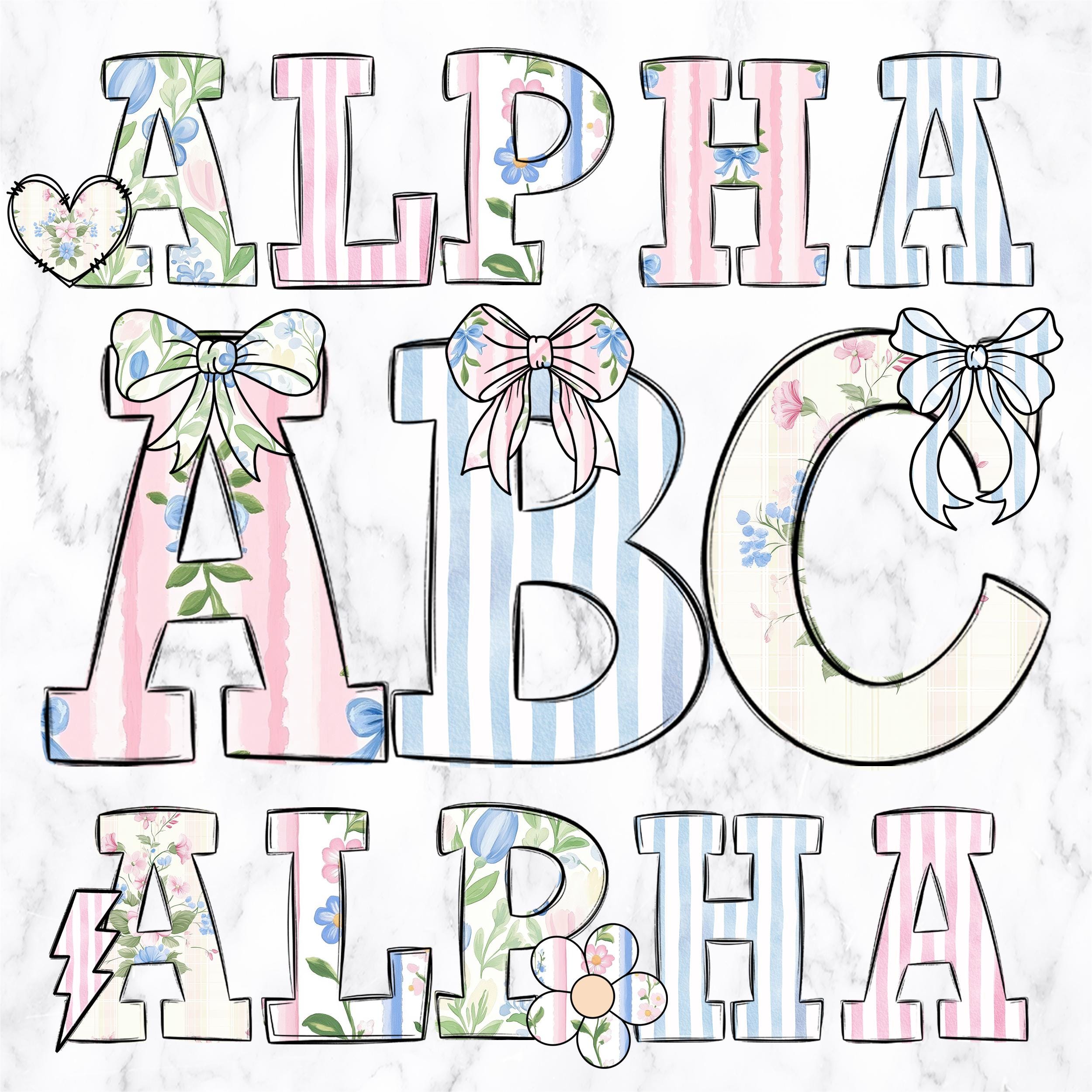 Grandmillenial Floral Letters Alphabet Alphabet Clipart Printable ...