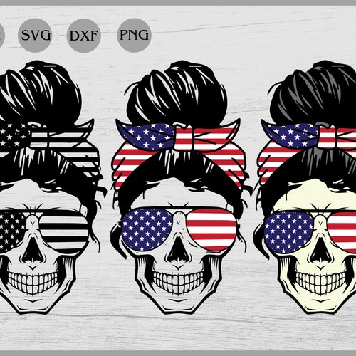 American Flag Skull Svg Messy Bun Skull Svg Mom Life SVG - Etsy