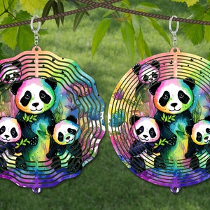 Panda Wind Spinner aquarel sublimatie ontwerpsjabloon, Wind Spinner SVG, 10 inch ronde sublimatie, ronde hangende spinners png,