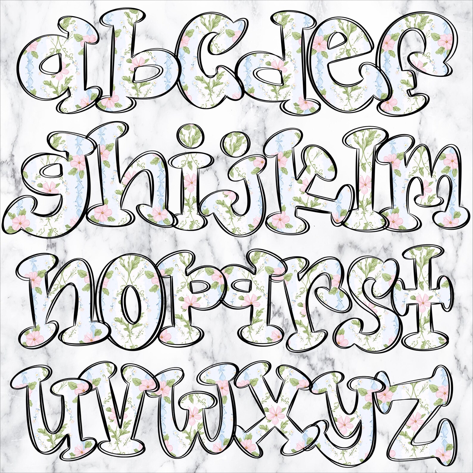 Grandmillenial Floral Letters Alphabet Alphabet Clipart Printable ...