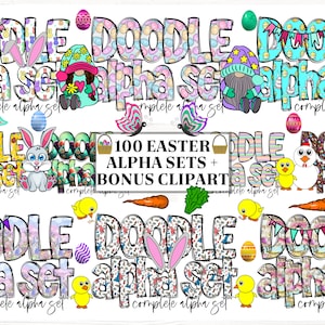Ostern Doodle Buchstaben mit Clip Art PNG, Ostern Doodle Alphabet, Ostern Alphabet PNG, Gnome Clipart Buchstaben, Machen Sie Ihren eigenen Namen