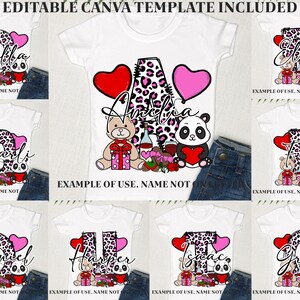 Cartas de garabatos decorativas de San Valentín editables, haga su propia placa de nombre, cartas personalizadas para niños, Tote de sublimación de Cupido San Valentín